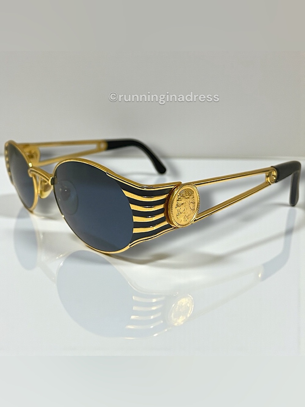 Vintage Fendi FS 300 Sunglasses Gold Black 90s ODB Safety Pin Roman Coin Rare
